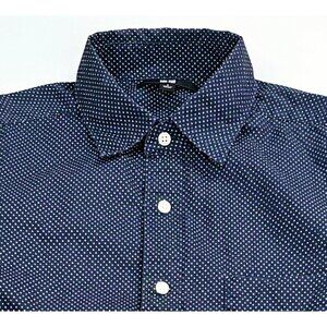 Uniqlo Size Small Men's Navy White Polka Dots Long Sleeve Cotton Pocket Shirt